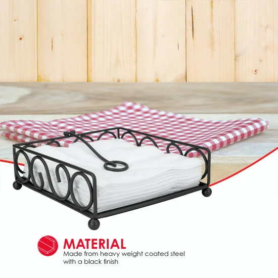 Home Basics Scroll Collection Flat Napkin Holder With Weighted Pivoting Arm, Black Tools & Accessories - Image 3