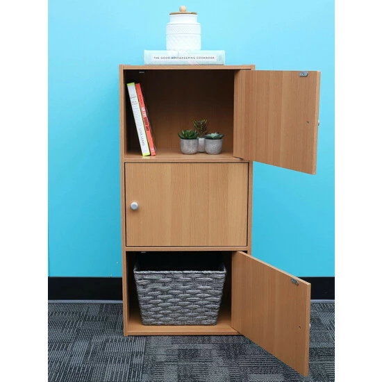 Home Basics 3 Cube Wood Cabinet, Natural Furniture - Image 2