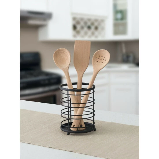 Home Basics Wire Collection Cutlery Holder With Mesh Bottom And Non-Skid Feet, Black Tools & Accessories Default Title