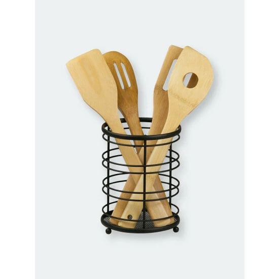 Home Basics Wire Collection Cutlery Holder With Mesh Bottom And Non-Skid Feet, Black Tools & Accessories Default Title - Image 3