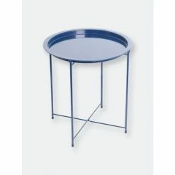 Home Basics Round Metal Tray Top Side Table Coffee & Side Tables Default Title