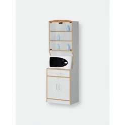 Home Basics Large Wood Microwave Cabinet, White Furniture