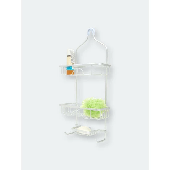Home Basics 2 Tier Aluminum Shower Caddy With Lower Hooks And Soap Tray Bath Accessories White - Image 3