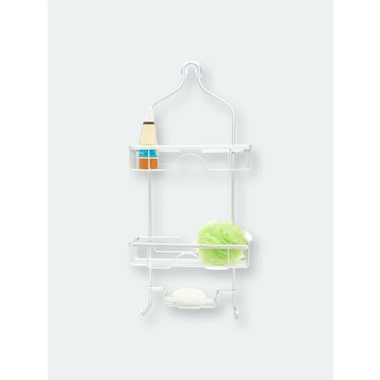Home Basics 2 Tier Aluminum Shower Caddy With Lower Hooks And Soap Tray Bath Accessories White - Image 4