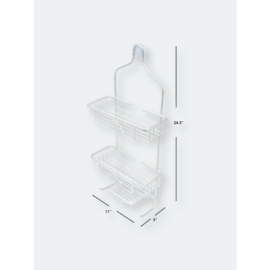 Home Basics 2 Tier Aluminum Shower Caddy With Lower Hooks And Soap Tray Bath Accessories White - Image 5