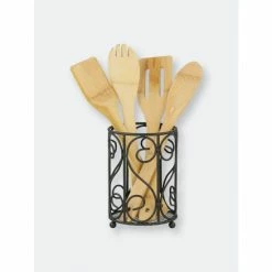 Home Basics Scroll Collection Steel Cutlery Holder With Mesh Bottom And Non-Skid Feet, Black Tools & Accessories Default Title