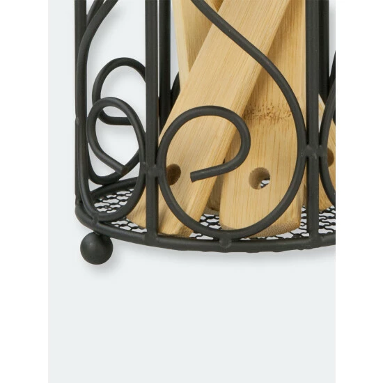 Home Basics Scroll Collection Steel Cutlery Holder With Mesh Bottom And Non-Skid Feet, Black Tools & Accessories Default Title - Image 5