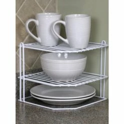 Home Basics 3 Tier Vinyl Coated Steel Corner Organizing Storage Rack, White Storage & Organization