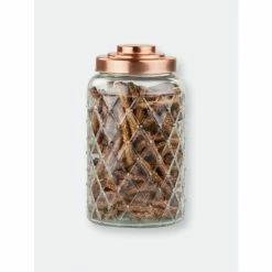 Home Basics Large 5.2 Lt Textured Glass Jar With Gleaming Air-Tight Copper Top Storage & Organization