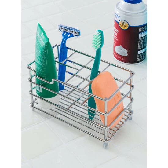 Home Basics Steel Bath Caddy Organizer, Chrome Bath Accessories Default Title - Image 2