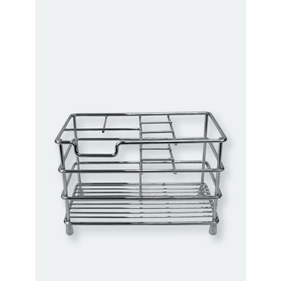 Home Basics Steel Bath Caddy Organizer, Chrome Bath Accessories Default Title - Image 4