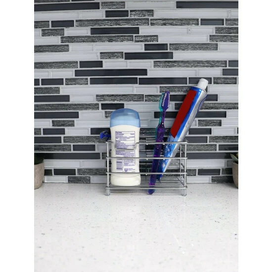 Home Basics Steel Bath Caddy Organizer, Chrome Bath Accessories Default Title - Image 8