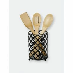 Home Basics Black Lattice Cutlery Holder Knives & Cutting Boards