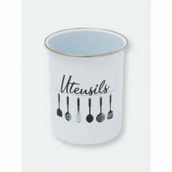 Home Basics Utensils Metal Cutlery Holder With Steel Rim, White Tools & Accessories