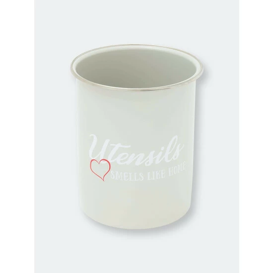 Home Basics Utensils Smell Like Home Metal Cutlery Holder With Steel Rim, White Tools & Accessories