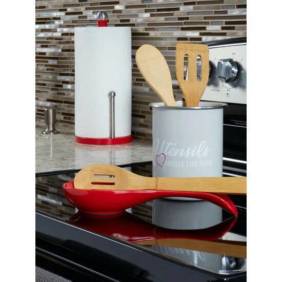 Home Basics Utensils Smell Like Home Metal Cutlery Holder With Steel Rim, White Tools & Accessories - Image 2