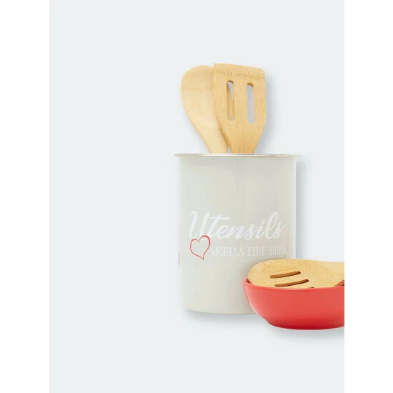 Home Basics Utensils Smell Like Home Metal Cutlery Holder With Steel Rim, White Tools & Accessories - Image 5