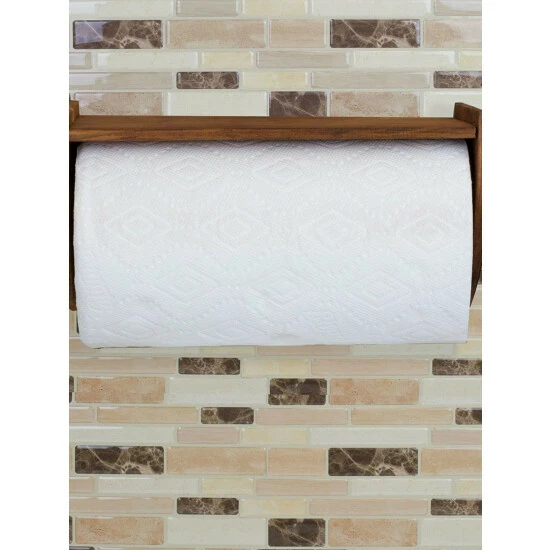 Home Basics Quick Install Rustic Pine Wood Wall Mounted Paper Towel Holder With Flat Top, Brown Tools & Accessories - Image 2