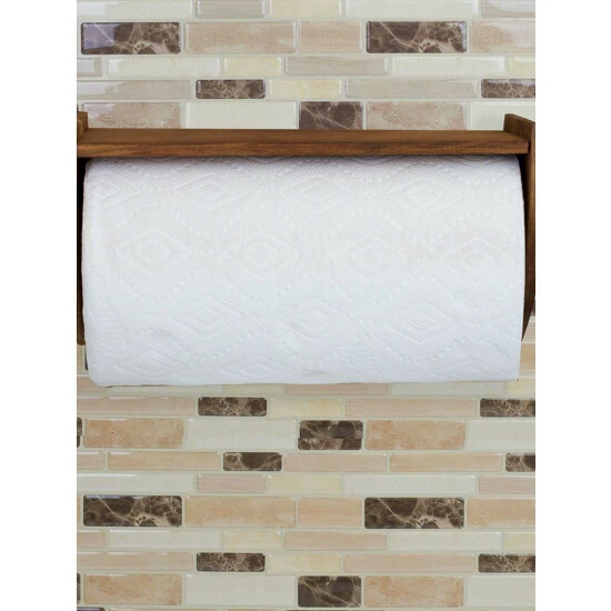 Home Basics Quick Install Rustic Pine Wood Wall Mounted Paper Towel Holder With Flat Top, Brown Tools & Accessories - Image 5