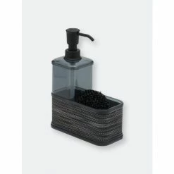 Home Basics 18.6 Oz. Soap Dispenser With Basketweave Sponge Holder, Black Bath Accessories