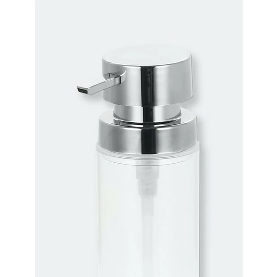 Home Basics 12 Oz. Cylinder Plastic Hand Soap Dispenser With Brushed Stainless Steel Pump, Clear Bath Accessories Default Title - Image 2