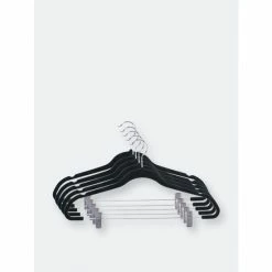Home Basics Velvet Hanger With Clips, (Pack Of 5), Black Storage & Organization