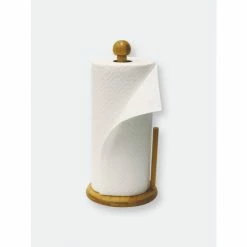 Home Basics Easy Tear Bamboo Paper Towel Holder With Weighted Base, Natural Bath Accessories