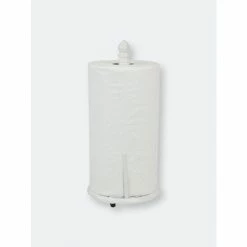 Home Basics Lattice Collection Cast Iron Paper Towel Holder, White Bath Accessories
