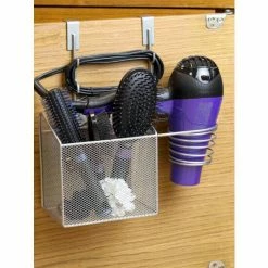 Home Basics Steel Over The Cabinet Hairdryer Organizer, Silver Storage & Organization