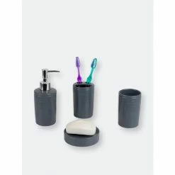 Home Basics Horizon 4 Piece Bath Accessory Set, Grey Bath Accessories