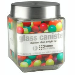 Home Basics 40 Oz. Square Glass Canister With Brushed Stainless Steel Screw-on Lid Clear Tools & Accessories