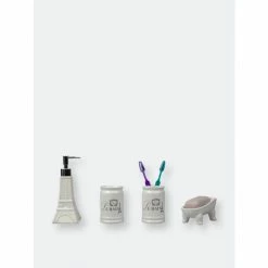Home Basics Le Bain Paris Eiffel Tower 4 Piece Ceramic Bath Accessory Set, White Bath Accessories