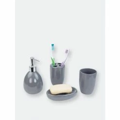 Home Basics 4 Piece Bath Accessory Set, Grey Bath Accessories