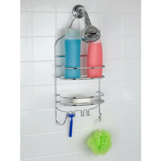 Home Basics Chrome Plated Steel Flat Wire Shower Caddy Bath Accessories - Image 2