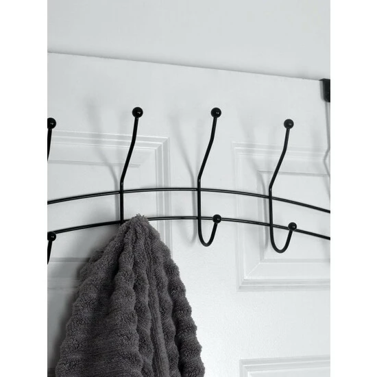Home Basics Shelby 5 Hook Over The Door Hanging Rack, Black Storage & Organization