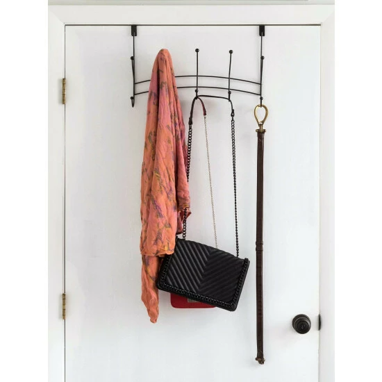 Home Basics Shelby 5 Hook Over The Door Hanging Rack, Black Storage & Organization - Image 2