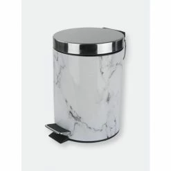 Home Basics Faux Marble 3 Liter Waste Bin, White Storage & Organization