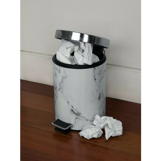 Home Basics Faux Marble 3 Liter Waste Bin, White Storage & Organization - Image 3
