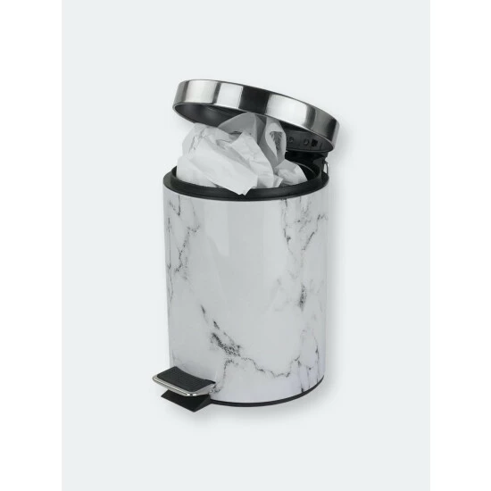 Home Basics Faux Marble 3 Liter Waste Bin, White Storage & Organization - Image 5