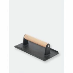 Home Basics Cast Iron Bacon Press With Wood Handle, Black Tools & Accessories