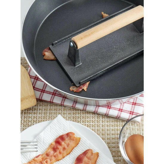 Home Basics Cast Iron Bacon Press With Wood Handle, Black Tools & Accessories - Image 2