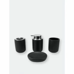 Home Basics Luxem 4 Piece Ceramic Bath Accessory Set, Black Bath Accessories