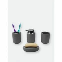 Home Basics Luxem 4 Piece Ceramic Bath Accessory Set, Grey Bath Accessories