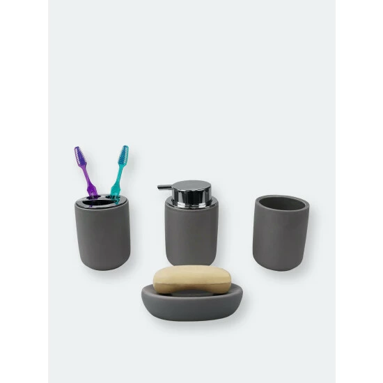 Home Basics Luxem 4 Piece Ceramic Bath Accessory Set, Grey Bath Accessories