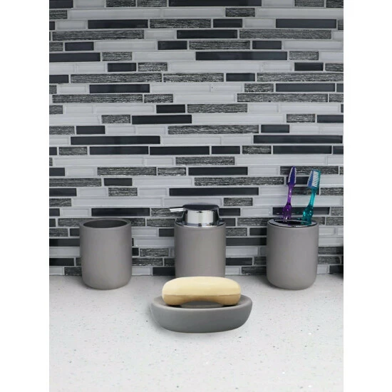 Home Basics Luxem 4 Piece Ceramic Bath Accessory Set, Grey Bath Accessories - Image 2