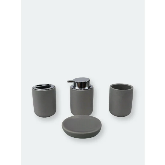 Home Basics Luxem 4 Piece Ceramic Bath Accessory Set, Grey Bath Accessories - Image 5