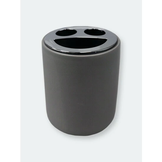 Home Basics Luxem 4 Piece Ceramic Bath Accessory Set, Grey Bath Accessories - Image 8