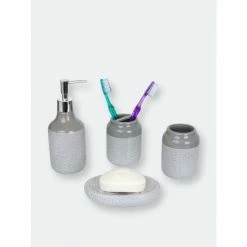 Home Basics Crackle 4 Piece Ceramic Bath Accessory Set, Grey Bath Accessories