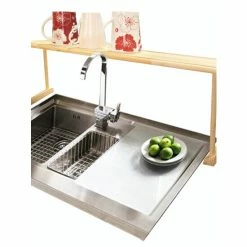 Home Basics Space-Saving Oak Wood Over The Sink Multi-Use Shelf Storage & Organization