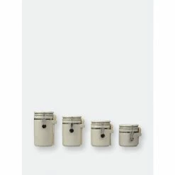 Home Basics 4 Piece Ceramic Canisters With Easy Open Air-Tight Clamp Top Lid And Wooden Spoons, Beige Tools & Accessories